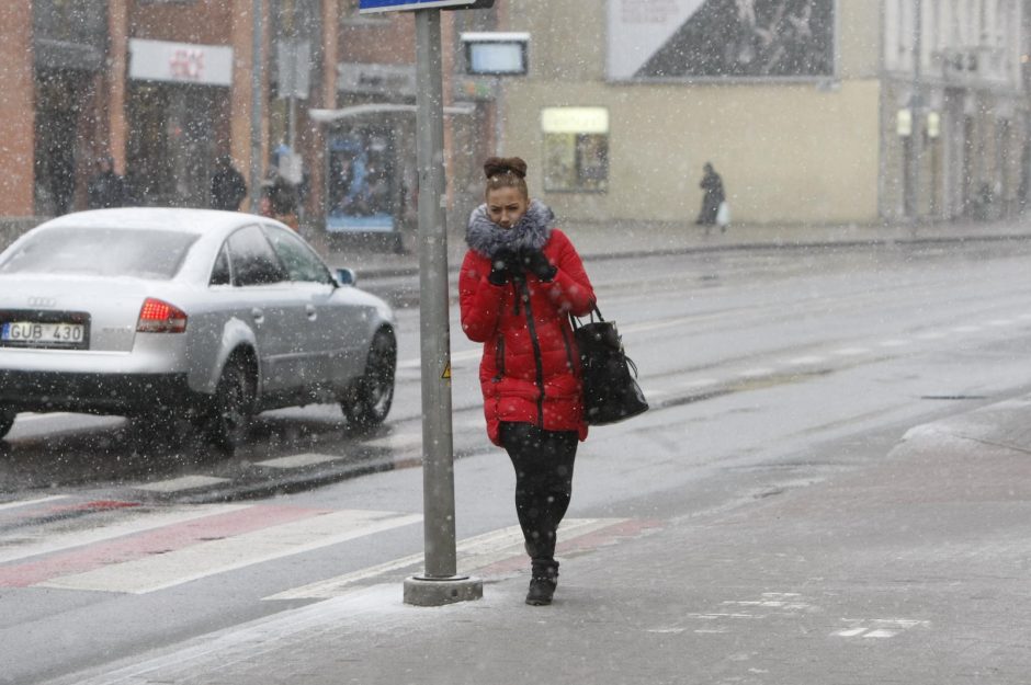 Žiema trauktis neskuba: pajūryje – žvarbus vėjas ir sniegas