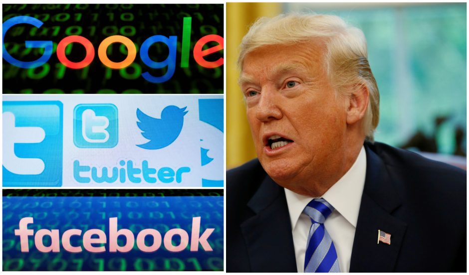 D. Trumpas perspėja „Facebook“, „Google“ ir „Twitter“ būti atsargias