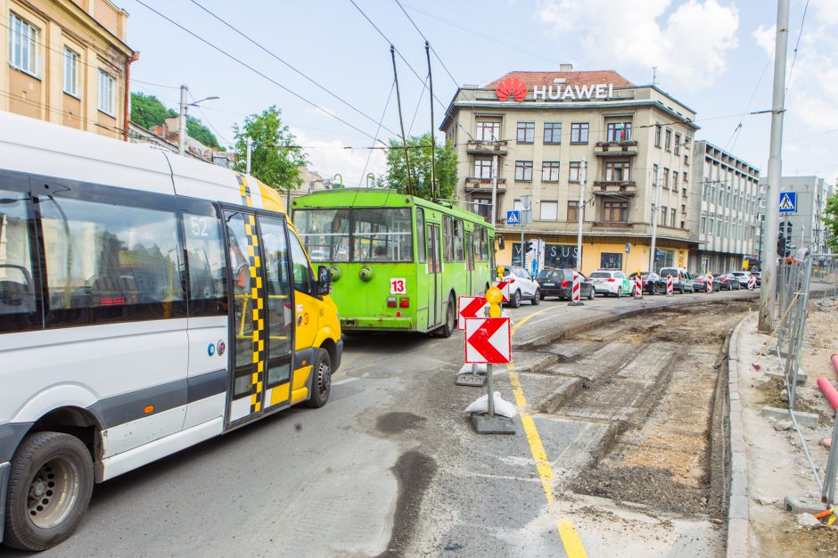 Kelio darbai vienoje pagrindinių Kauno sankryžų