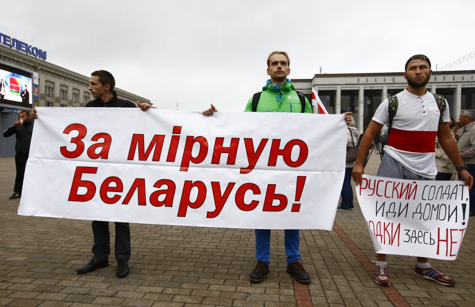 Minske įvyko protestas prieš bendras karines pratybas su Rusija