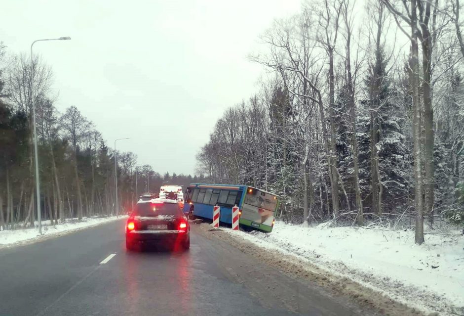 Autobusas nuslydo nuo kelio