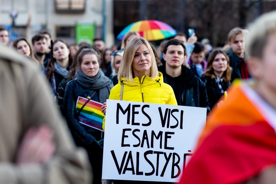 Protestuotojai ragino į Seimo sesiją įtraukti Partnerystės įstatymą: gana mus skaldyti ir skirstyti