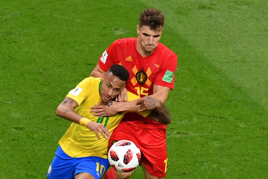 Belgijos futbolininkai įveikė brazilus ir pateko į čempionato pusfinalį