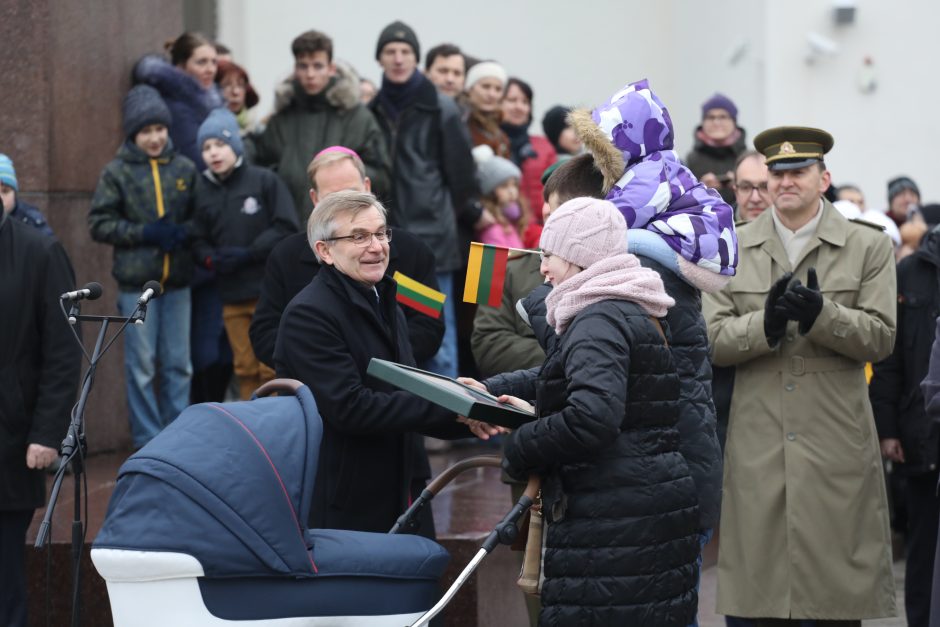 Gedimino pilies bokšte iškelta 2018-ųjų Lietuvos vėliava