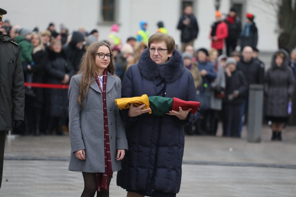 Gedimino pilies bokšte iškelta 2018-ųjų Lietuvos vėliava