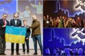 Ryšys: asamblėjos metu VšĮ „Maži bet stiprūs“ savanoris perdavė Ukrainos kovotojų dovaną – vėliavą su vadų padėkomis.