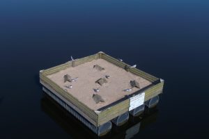 Sartų ežere įrengti upinėms žuvėdroms perėti skirti plaustai