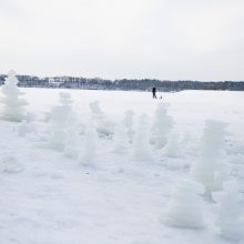 Kauno marių pakrantę nuklojo ledo bokštų skulptūros