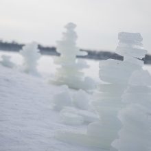 Kauno marių pakrantę nuklojo ledo bokštų skulptūros