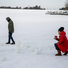 Kauno marių pakrantę nuklojo ledo bokštų skulptūros