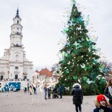 Rotušės aikštėje paskutines dienas skaičiuojanti Kalėdų eglė sulaukė ir kauniečių, ir svečių dėmesio