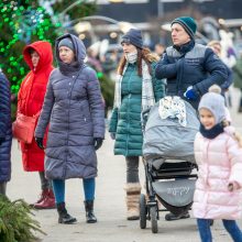 Rotušės aikštėje paskutines dienas skaičiuojanti Kalėdų eglė sulaukė ir kauniečių, ir svečių dėmesio