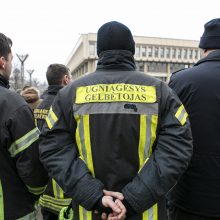 Degindami deglus prie Seimo pareigūnai protestavo dėl mažų algų