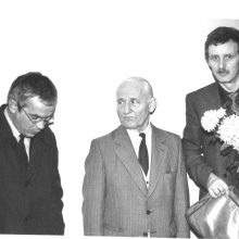 1984 m.: G.Patackas, V.Šiugždinis ir P.Venslovas literatūriniame vakare.