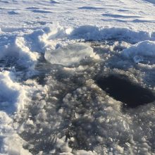 Žvejai nepaiso įspėjimų: jau išmėgino Kuršių marių ledą