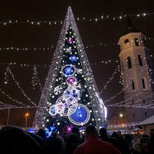 Katedros aikštėje suspindo stulbinanti Vilniaus Kalėdų eglė