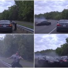 Laimės kūdikis: policininko vos nepražudė 200 km/val. greičiu skriejęs BMW