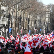 Sakartvele tūkstančiai žmonių išėjo į gatves protestuoti prieš opozicijos lyderio areštą