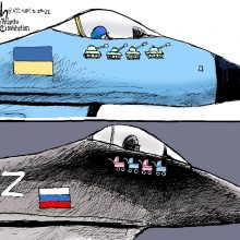 Palyginimas: karo trofėjai, pažymėti ant rusų ir ukrainiečių lėktuvų.