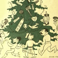 Groteskas: tarpukario Lietuvoje, tvyrant artėjančio karo nuojautai, 1939 m. satyriniame žurnale išspausdinta štai tokia karikatūra, kurioje aiškiai atpažįstami to meto pasaulio galingieji.