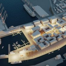 Perspektyva: dešinėje Dangės upės pusėje planuojamas verslo pastatų kompleksas su nauju kruiziniu terminalu ir pramoginių laivų prieplauka.