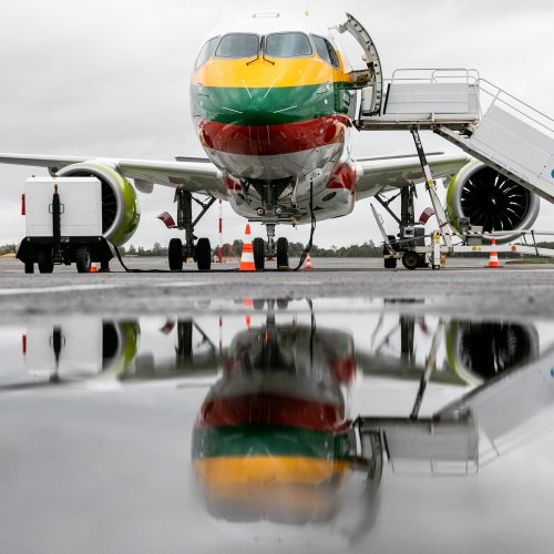 Trispalve papuošto lėktuvo sutiktuvės  © I. Gelūno / Fotobanko nuotr.