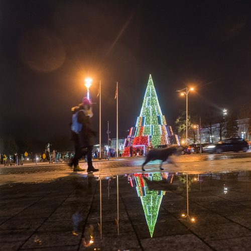 Vilniaus siurrealistinė Kalėdų eglė neatsigina dėmesio ir po įžiebimo  © Butauto Barausko nuotr.