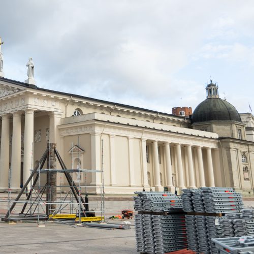 Vilniaus Kalėdų eglės statymo darbai  © S. Lisausko / BNS nuotr.