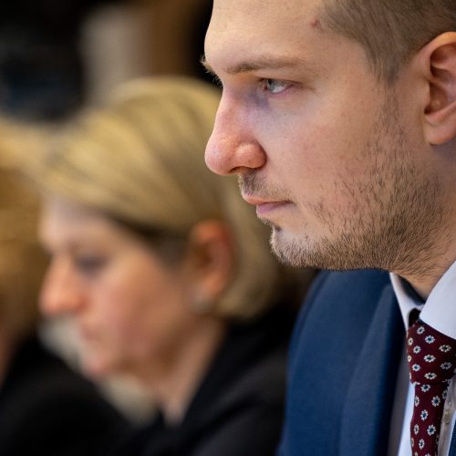 Švietimo darbuotojų profesinės sąjungos atstovų ir ministro susitikimas  © P. Peleckio / BNS nuotr.
