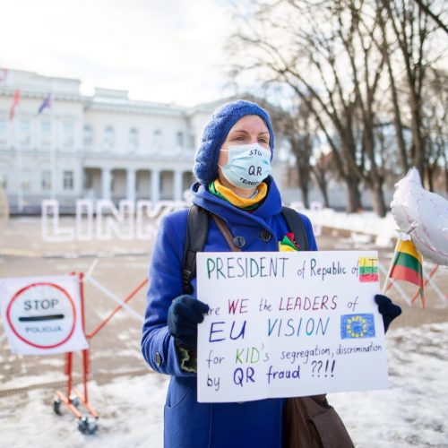 Prie Prezidentūros stovėjo „Basi tėčiai“  © I. Gelūno / „BNS Foto“ nuotr.