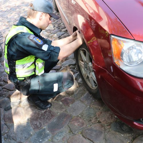 Neeilinis policijos reidas Rotušės aikštėje  © L. Chardino/Kauno policijos nuotr.