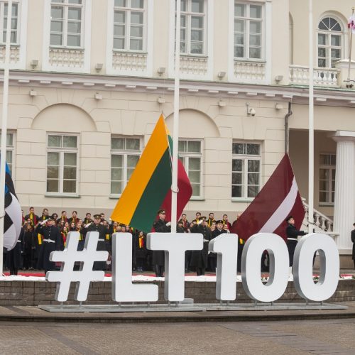 S. Daukanto aikštėje – Baltijos valstybių vėliavų pakėlimo ceremonija  © Dainiaus Labučio, ELTOS ir  Alfredo Pliadžio  nuotr.