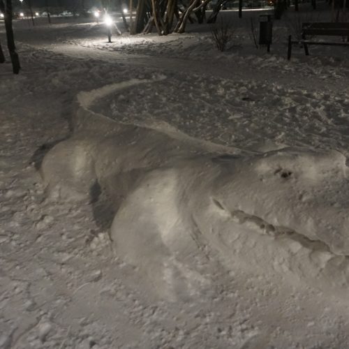 Šilainiuose iš sniego sukurti ir sportiniai automobiliai, ir egzotiniai gyvūnai  © Žygimanto Š. nuotr.
