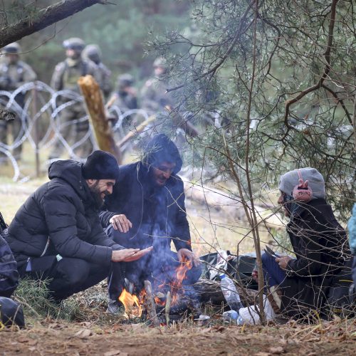 Nelegalūs migrantai Lenkijos ir Baltarusijos pasienyje  © Scanpix nuotr.