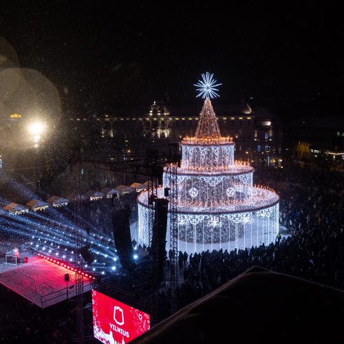 Sostinės Katedros aikštėje įžiebta Kalėdų eglė  © P. Peleckio/BNS ir S.Žiūros nuotr.