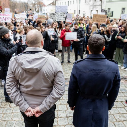 Moksleivių piketas prieš vienuoliktokų tarpinius patikrinimus  © Ž. Gedvilos/ELTOS nuotr.