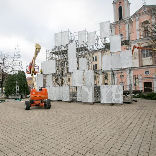 Kalėdinės eglutės ruošimo darbai  © Vilmanto Raupelio nuotr.