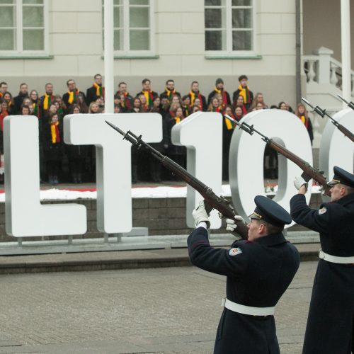 S. Daukanto aikštėje – Baltijos valstybių vėliavų pakėlimo ceremonija  © Dainiaus Labučio, ELTOS ir  Alfredo Pliadžio  nuotr.