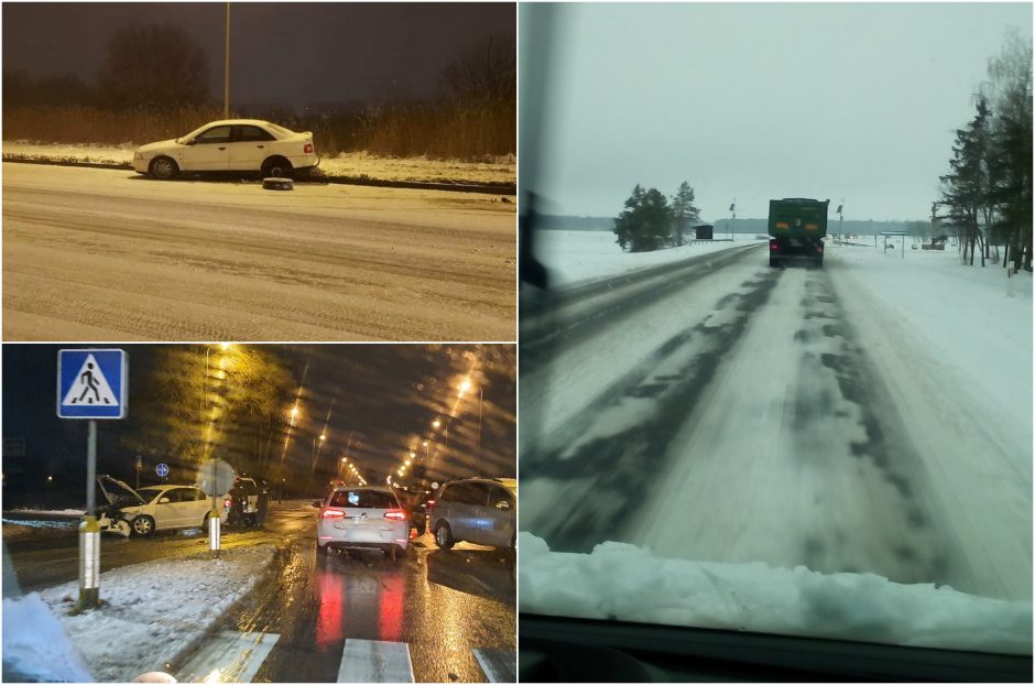 Slidi danga šalyje tapo spąstais: automobiliai nuriedėjo nuo kelio, virto, yra ir sužeistų