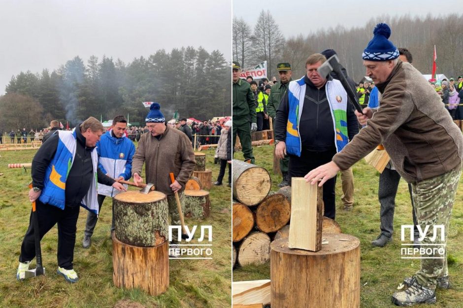 A. Lukašenka kviečia į Baltarusiją atvykti ir lietuvius: nusifotografavo su kirviu ir malkomis