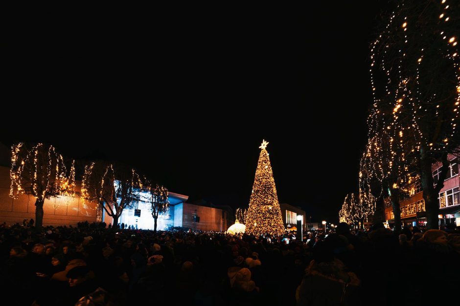 Kalėdų eglė Alytuje sužibo aštuoniais tūkstančiais lempučių