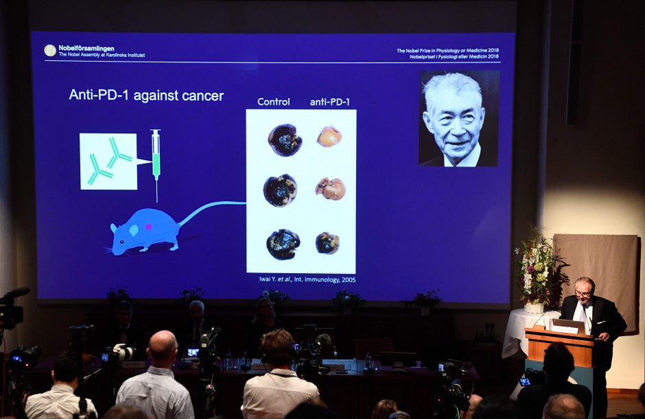2018-ųjų Nobelio medicinos premija paskirta mokslininkams už vėžio terapiją