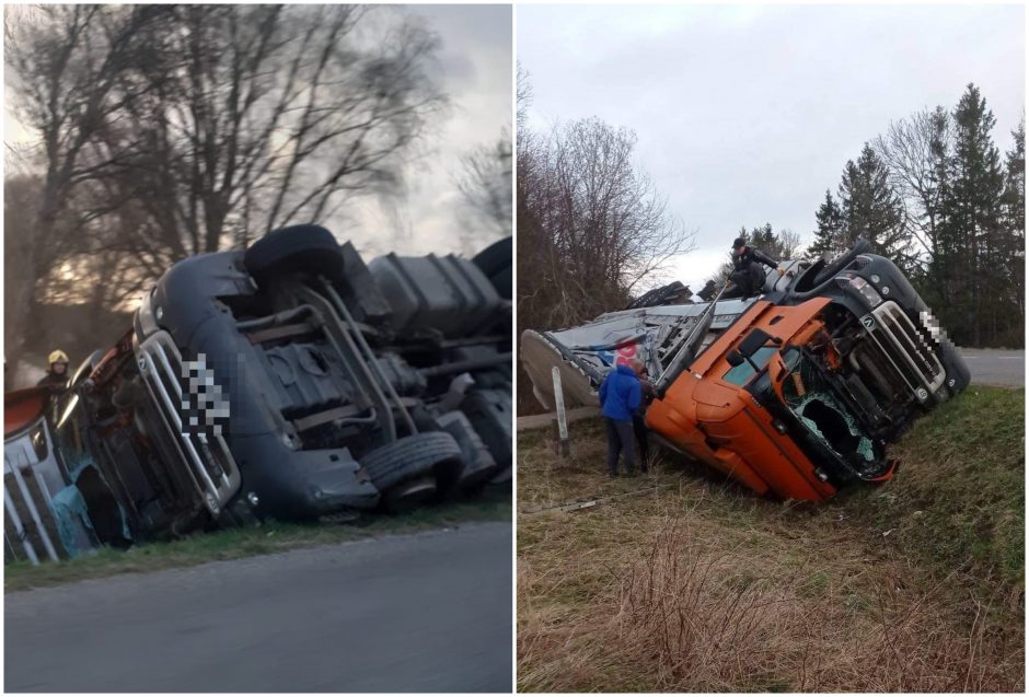 Avarija šalia Priekulės: baltarusio vilkikas užtvėrė įvažas į sodybas