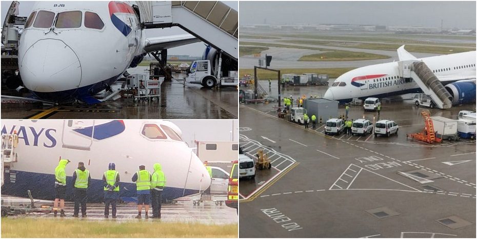 Nelaimė Anglijoje: oro uoste lėktuvas priekiu rėžėsi į asfaltą