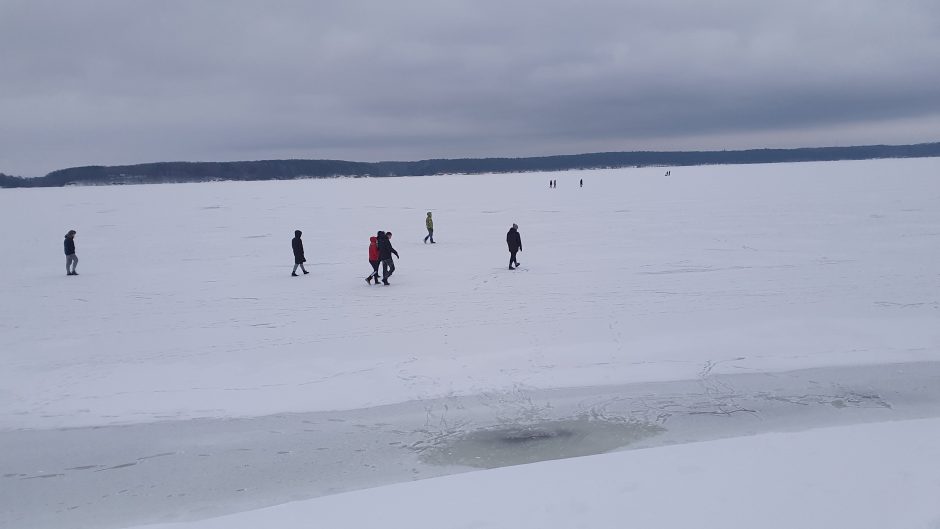 Neatsakingas elgesys: ant Kauno marių ledo lipa būriais