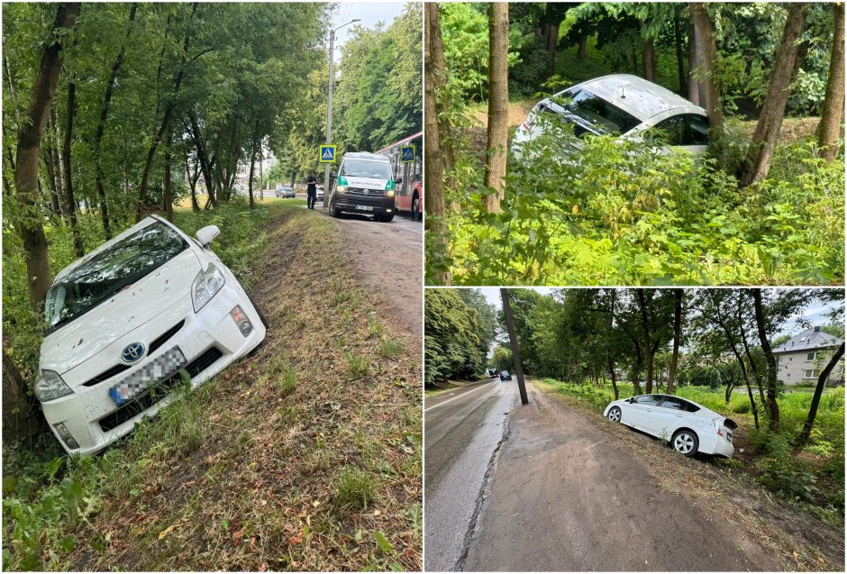 Milikonių kalno papėdėje nuo kelio nulėkė „Toyota“: vairuotojas bandė išvengti avarijos?