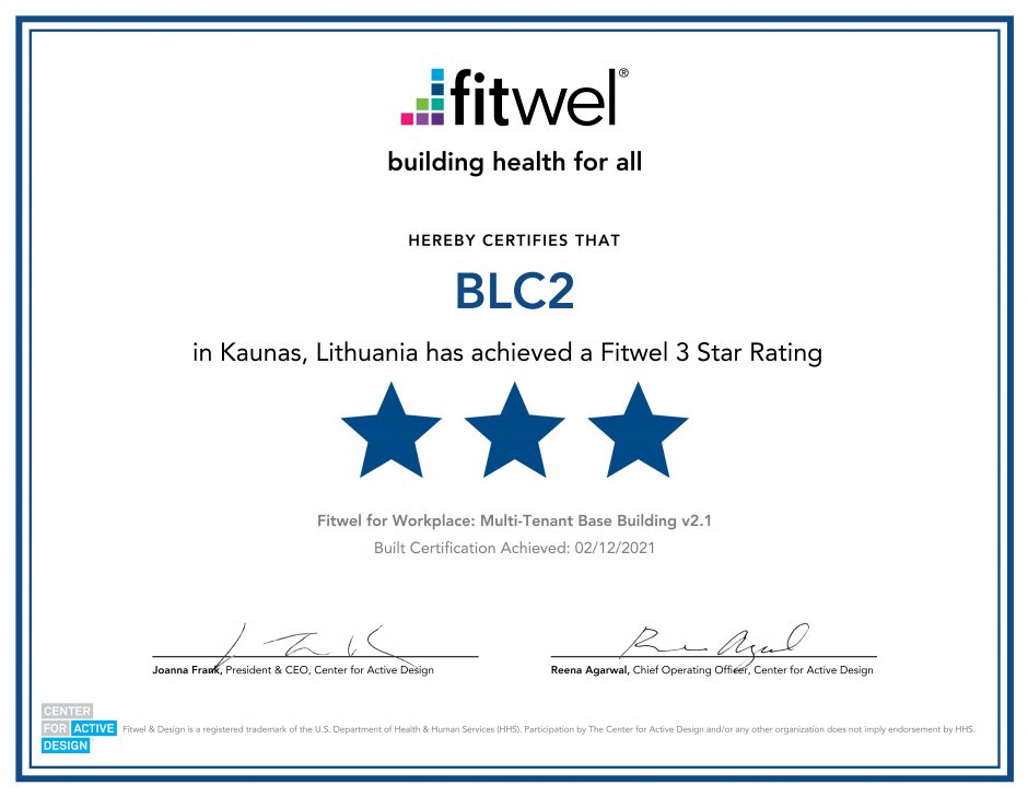 BLC 2 – pirmasis už darbuotojų gerovę įvertintas verslo centras Baltijos šalyse