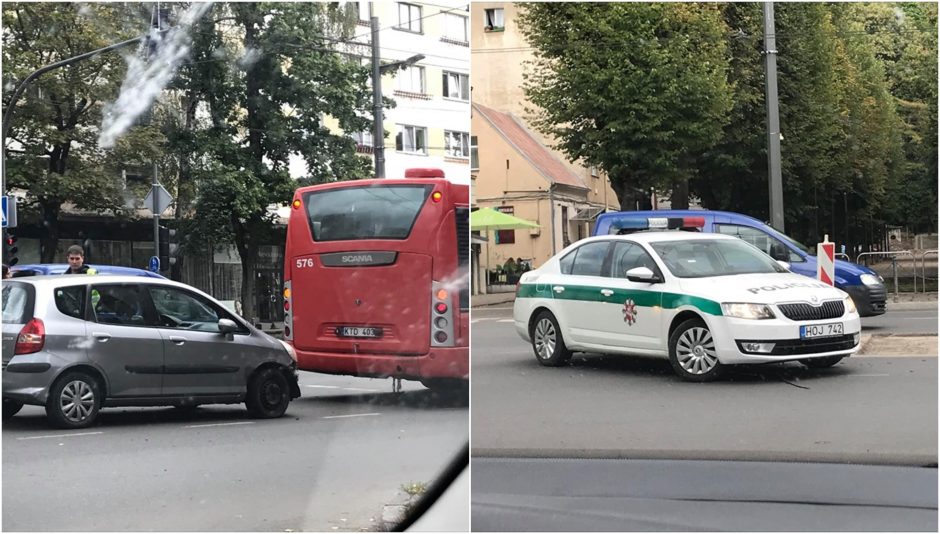 Eismą Kauno centre apsunkino autobuso ir automobilio avarija