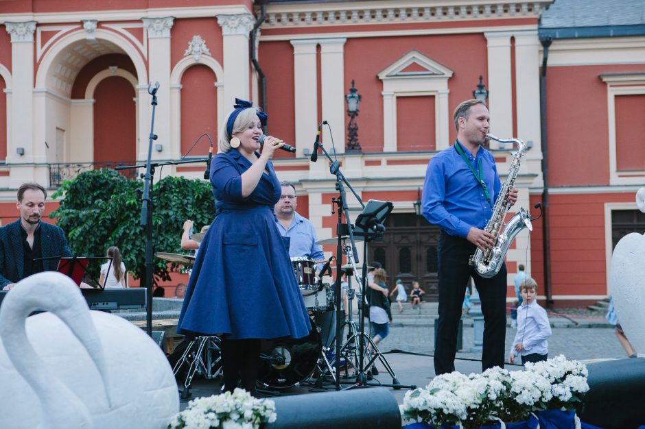 Bendrai vakarienei susirinko beveik tūkstantis mėlynai pasipuošusių miestiečių