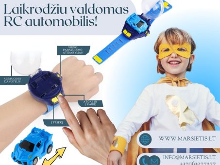 Skelbimas -  Laikrodis su įmontuotu nuimamu mini RC automobiliu